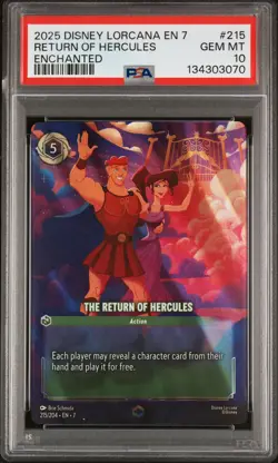 2025 DISNEY LORCANA ARCHAZIA'S ISLAND ENCHANTED THE RETURN OF HERCULES PSA 10 - Image 1