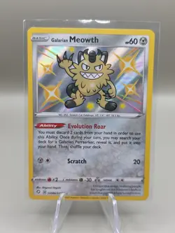 Pokemon Galarian Meowth TCG Shiny Holo Rare Card SV086/SV122 Shining Fates - Image 1