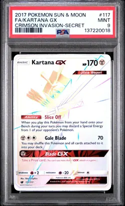 2017 POKEMON SUN & MOON CRIMSON INVASION SECRET #117 FULL ART/KARTANA GX PSA 9 - Image 1