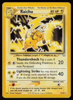 Raichu 21/64 Rare Neo Revelation Unlimited Pokemon - Image 1