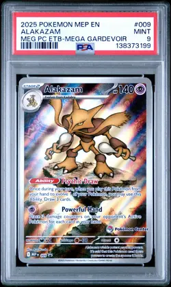 2025 POKEMON MEGA EVOLUTION POKEMON CENTER ETB PROMO #009 ALAKAZAM PSA 9 - Image 1