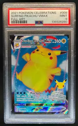 2021 Pokemon SWSH Celebrations Surfing Pikachu VM Full Art #009/025 PSA 9 - Image 1
