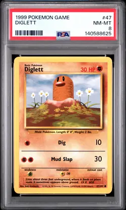 1999 POKEMON BASE SET UNLIMITED #47 DIGLETT PSA 8 - Image 1