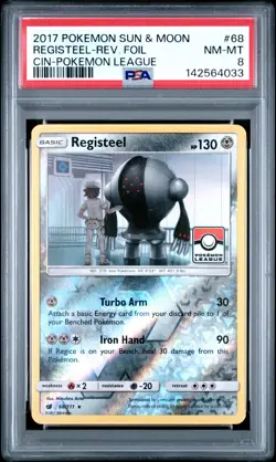 2017 POKEMON SUN & MOON CRIMSON INVASION #68 REGISTEEL-REVERSE FOIL PSA 8 - Image 1