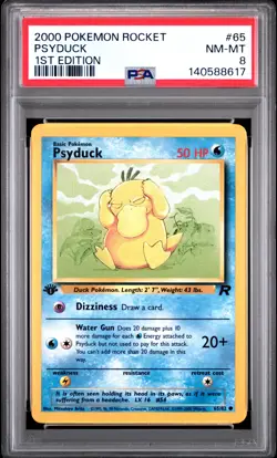 2000 POKEMON ROCKET 1ST EDITION #65 PSYDUCK PSA 8 - Image 1