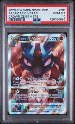 2023 POKEMON SWSH CROWN ZENITH ETB PROMO #291 FULL ART/LUCARIO VSTAR PSA 10 - Image 1