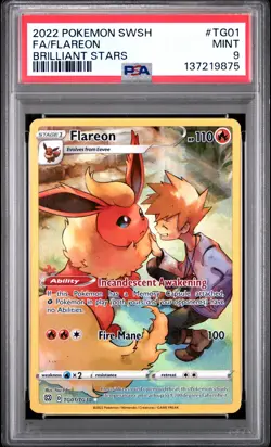 2022 POKEMON SWORD & SHIELD BRILLIANT STARS #TG01 FULL ART/FLAREON PSA 9 - Image 1