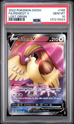 2022 POKEMON SWORD & SHIELD LOST ORIGIN #188 FULL ART/PIDGEOT V PSA 10 - Image 1