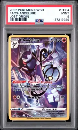 2022 POKEMON SWORD & SHIELD LOST ORIGIN #TG04 FULL ART/CHANDELURE PSA 9 - Image 1
