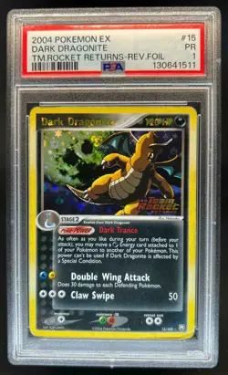 2004 Pokemon EX Team Rocket Returns Dark Dragonite Reverse Holo #15/109 PSA 1 - Image 1