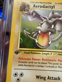 1st Edition Aerodactyl 1Prerelease Fossil Pokemon CGC 7 Cosmos Holo Half Swirl - Image 2