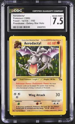 POKEMON 1999 FOSSIL 1ST ED PRERELEASE AERODACTYL #1 GALAXY STAR ⭐CGC 7.5 NM+⭐ - Image 1
