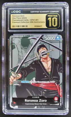 2022 ONE PIECE CCG RORONOA ZORO 25TH PROMO OP01-001 CGC 10 PRISTINE C PT - Image 1