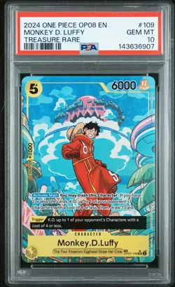 2024 ONE PIECE OP08-TWO LEGENDS TREASURE RARE #109 MONKEY D. LUFFY PSA 10 - Image 1