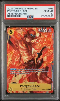 2025 ONE PIECE PRB02 ALTERNATE ART #018 PORTGAS D. ACE PSA 10 - Image 1