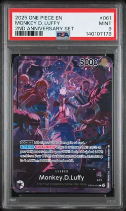 2025 ONE PIECE ENGLISH VERSION 2ND ANNIVERSARY SET #061 MONKEY D. LUFFY PSA 9 - Image 1