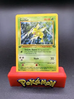 Scyther 26/64 Rare Non-Holo 1st Edition Jungle Set Pokemon Card HP See Pics - Image 1