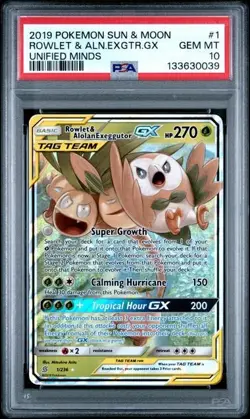 Pokemon TCG Rowlet Alolan Exeggutor Tag Team GX Card 1/236 PSA 10 - Image 1