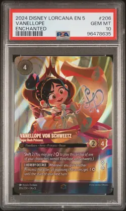 2024 DISNEY LORCANA EN 5 ENCHANTED #206 VANELLOPE VON SCHWEETZ PSA 10 - Image 1