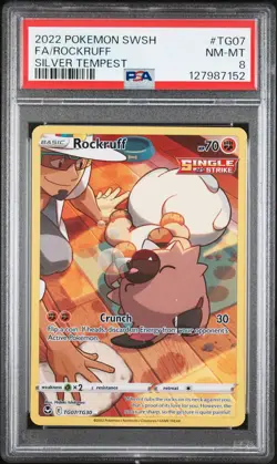 2022 POKEMON SWORD & SHIELD SILVER TEMPEST #TG07 FULL ART/ROCKRUFF PSA 8 - Image 1