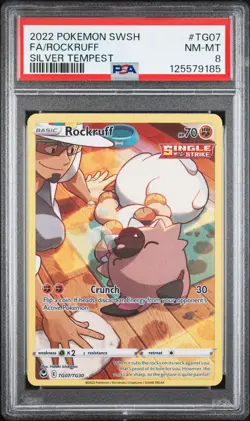 2022 POKEMON SWORD & SHIELD SILVER TEMPEST #TG07 FULL ART/ROCKRUFF PSA 8 - Image 1