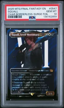 2025 MTG FINAL FANTASY BORDERLESS-SURGE FOIL SQUALL, SEED MERCENARY PSA 10 - Image 1
