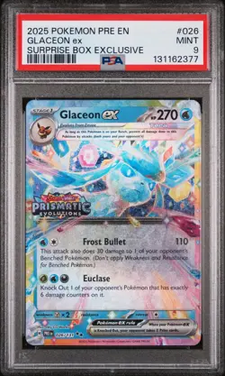 2025 POKEMON PRE EN-PRISMATIC EVOLUTIONS SURPRISE BOX EXCLUSIVE GLACEON EX PSA 9 - Image 1
