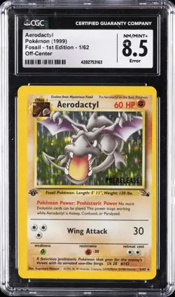 1999 POKEMON FOSSIL 1ST EDITION OFF-CENTER #1/62 AERODACTYL CGC 8.5 - Image 1