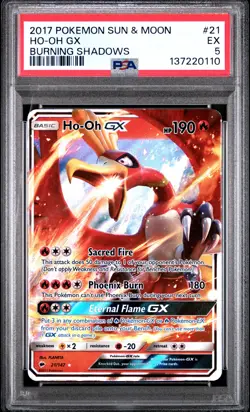 2017 POKEMON SUN & MOON BURNING SHADOWS #21 HO-OH GX PSA 5 - Image 1