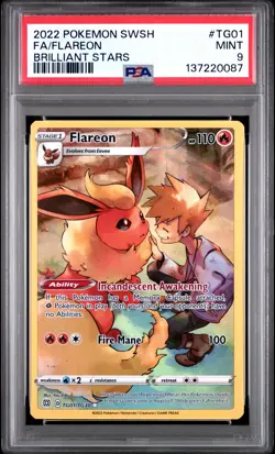 2022 POKEMON SWORD & SHIELD BRILLIANT STARS #TG01 FULL ART/FLAREON PSA 9 - Image 1