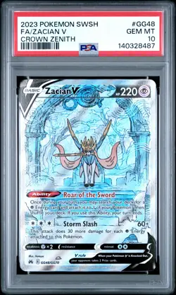 2023 POKEMON SWORD & SHIELD CROWN ZENITH #GG48 FULL ART/ZACIAN V PSA 10 - Image 1