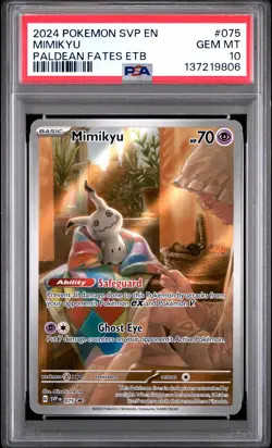 2024 POKEMON SVP EN-SV PALDEAN FATES ETB PROMO #075 MIMIKYU PSA 10 - Image 1