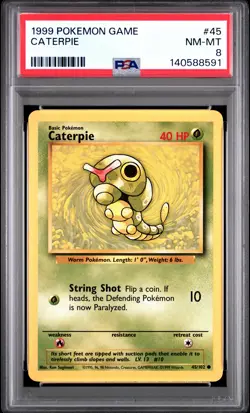 1999 POKEMON BASE SET UNLIMITED #45 CATERPIE PSA 8 - Image 1