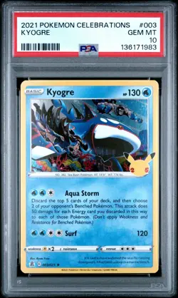 Pokemon Kyogre #003/025 Celebrations Holo PSA 10 - Image 1