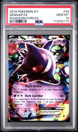 2014 POKEMON XY PHANTOM FORCES #34 GENGAR EX PSA 10 - Image 1