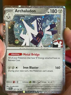 POKEMON ARCHALUDON 107/142 RARE COSMOS HOLOFOIL WITH SWIRL PLAY! PRIZE PROMO NM - Image 1