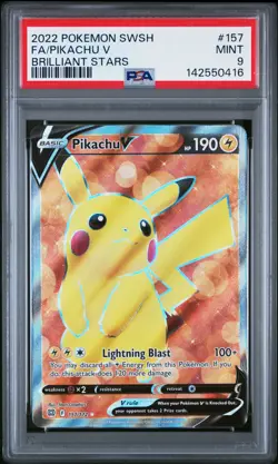2022 POKEMON SWORD & SHIELD BRILLIANT STARS #157 FULL ART/PIKACHU V PSA 9 - Image 1