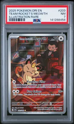 2025 POKEMON DRI EN-DESTINED RIVALS ILLUSTRATION RARE TEAM ROCKET'S MEOWTH PSA 7 - Image 1