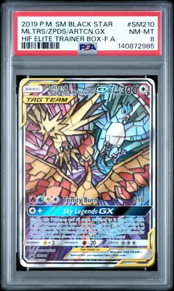 2019 POKEMON SM HIDDEN FATES ETB FULL ART/MOLTRES & ZAPDOS & ARTICUNO GX PSA 8 - Image 1