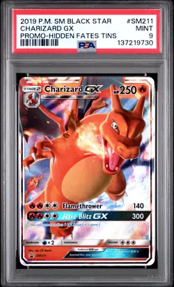 2019 POKEMON SM BLACK STAR PROMO HIDDEN FATES TINS #SM211 CHARIZARD GX PSA 9 - Image 1