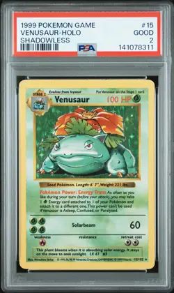 1999 POKEMON BASE SET SHADOWLESS #15 VENUSAUR-HOLO PSA 2 - Image 1