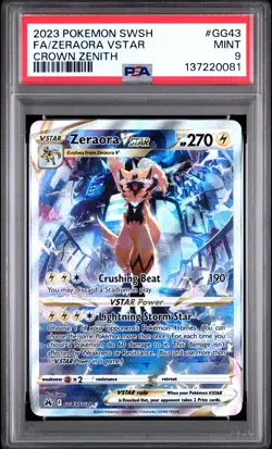 2023 POKEMON SWORD & SHIELD CROWN ZENITH #GG43 FULL ART/ZERAORA VSTAR PSA 9 - Image 1
