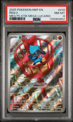 2025 POKEMON MEGA EVOLUTION POKEMON CENTER ETB PROMO #010 RIOLU PSA 8 - Image 1