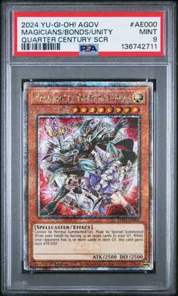 2024 YU-GI-OH! QUARTER CENTURY SCR #AE000 MAGICIANS OF BONDS AND UNITY PSA 9 - Image 1
