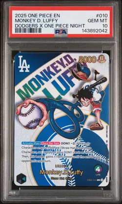 2025 ONE PIECE PROMOS DODGERS X ONE PIECE NIGHT #010 MONKEY D. LUFFY PSA 10 - Image 1