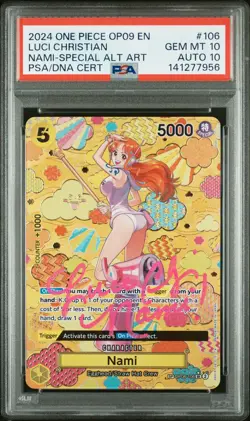 2024 ONE PIECE OP09-LUCI CHRISTIAN SIGNED SPECIAL ALT ART NAMI PSA 10 AUTO 10 - Image 1