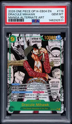 2026 ONE PIECE THE AZURE SEA'S SEVEN MANGA ALT ART #119 DRACULE MIHAWK PSA 10 - Image 1