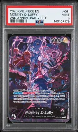 2025 ONE PIECE ENGLISH VERSION 2ND ANNIVERSARY SET #061 MONKEY D. LUFFY PSA 9 - Image 1