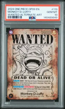 2024 ONE PIECE EMPERORS IN THE NEW WORLD WANTED ALT ART MONKEY D. LUFFY PSA 10 - Image 1