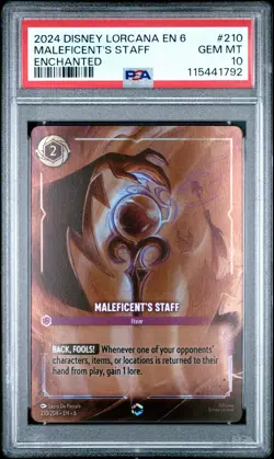 2024 DISNEY LORCANA EN 6-AZURITE SEA ENCHANTED #210 MALEFICENT'S STAFF PSA 10 - Image 1